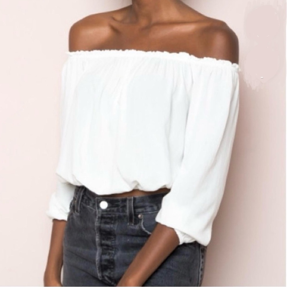 Brandy Melville Maura White Off Shoulder Peasant Boho Top Blouse, Made in Italy
